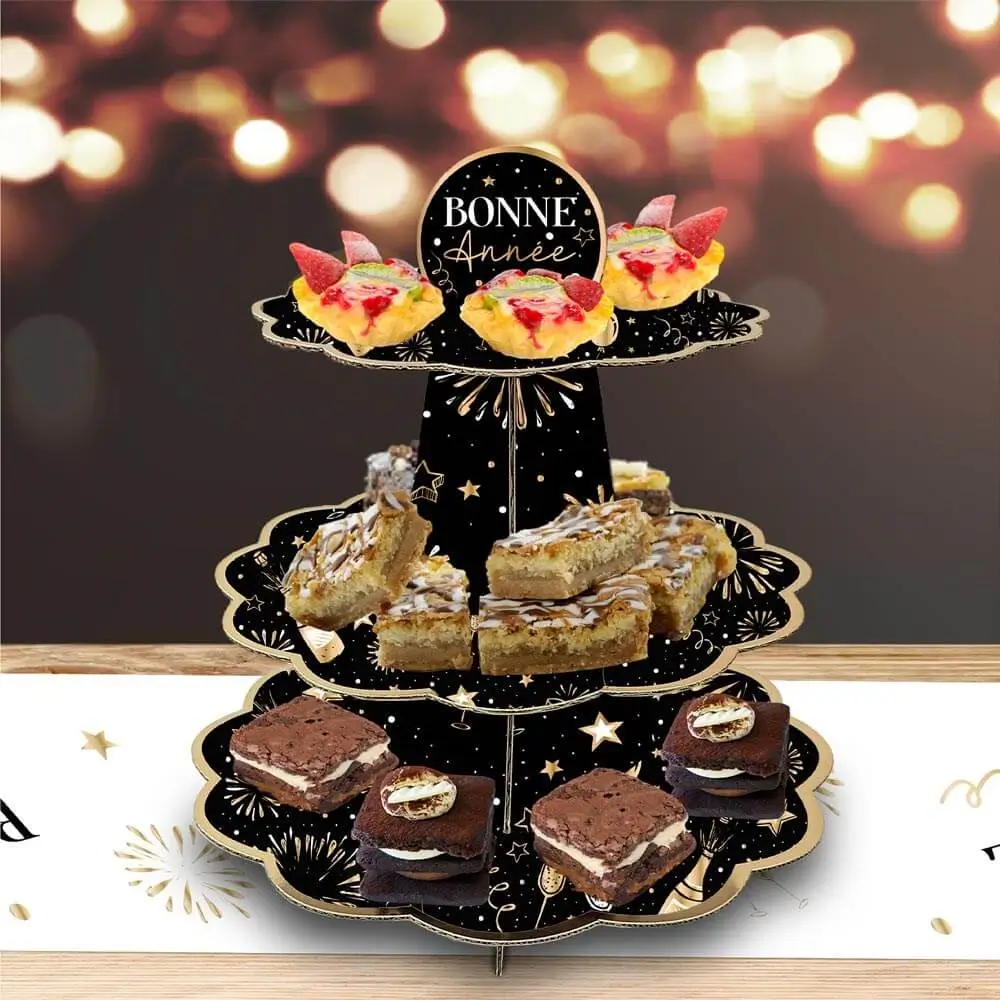 Petits Fours "Happy New Year" Display Black / Gold