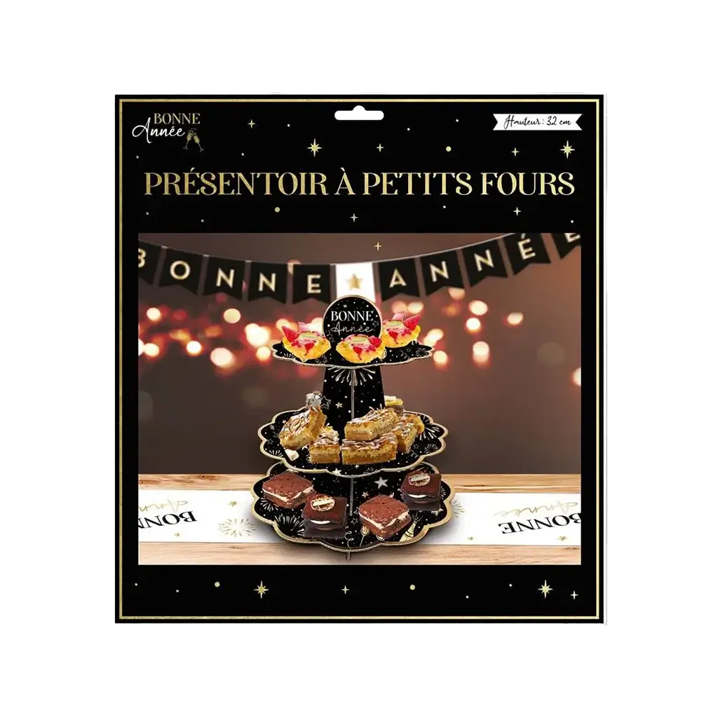 Petits Fours "Happy New Year" Display Black / Gold