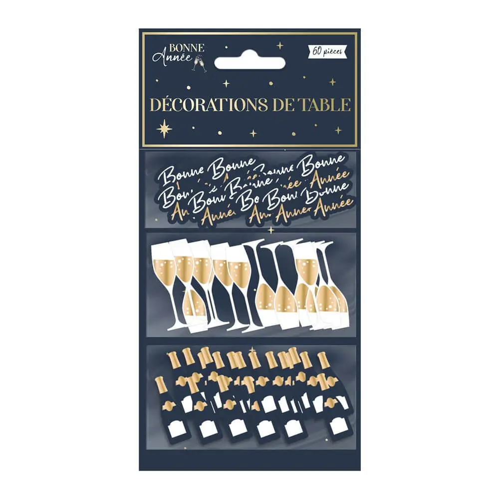 Table Decoration "Happy New Year" Navy Blue / Gold - Set of 60