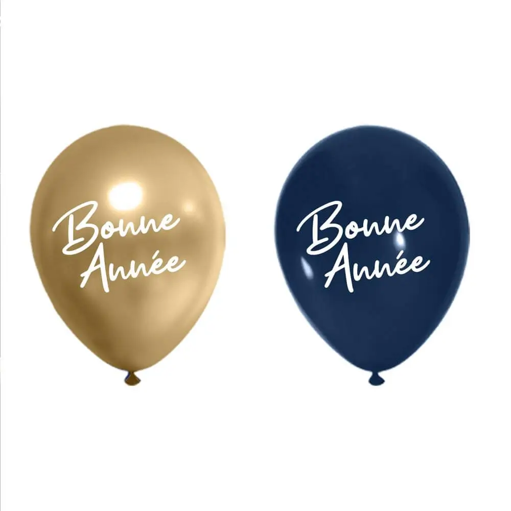 30cm Navy Blue / Gold "Happy New Year" Balloons - Set of 8