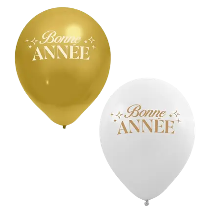 “Happy New Year” Balloons White / Gold 30 cm – Pack of 8