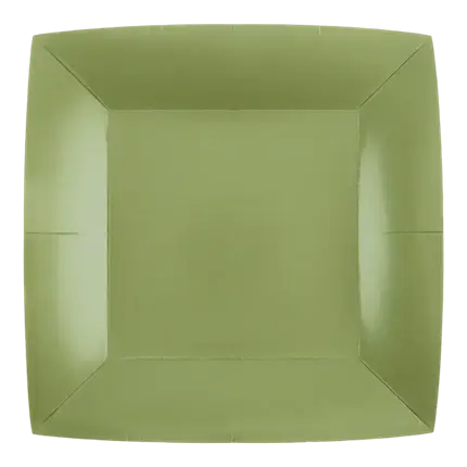 Large Square Plate Olive Green 23cm - Set of 10