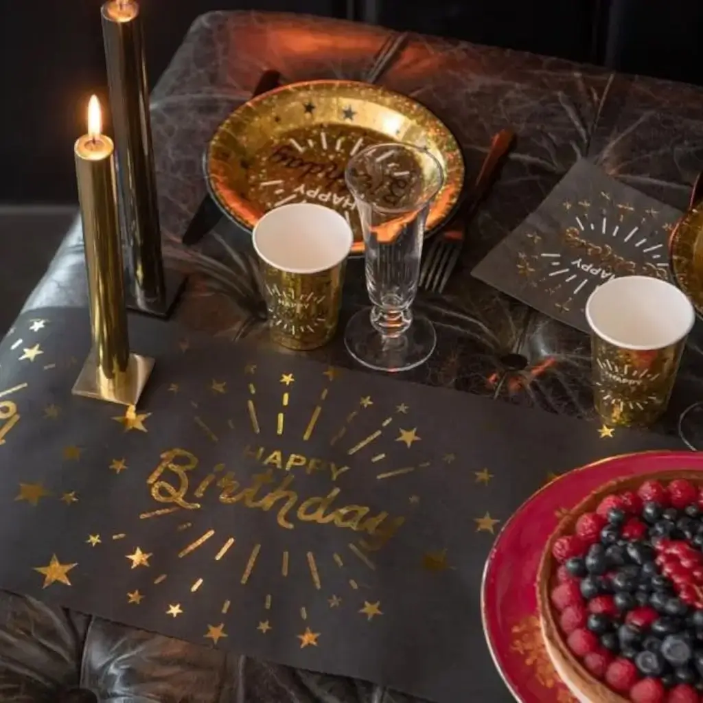 Happy Birthday Black & Gold table runner 5 metres