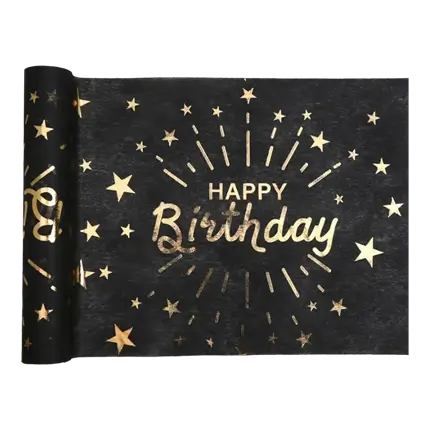 Happy Birthday Black & Gold table runner 5 metres
