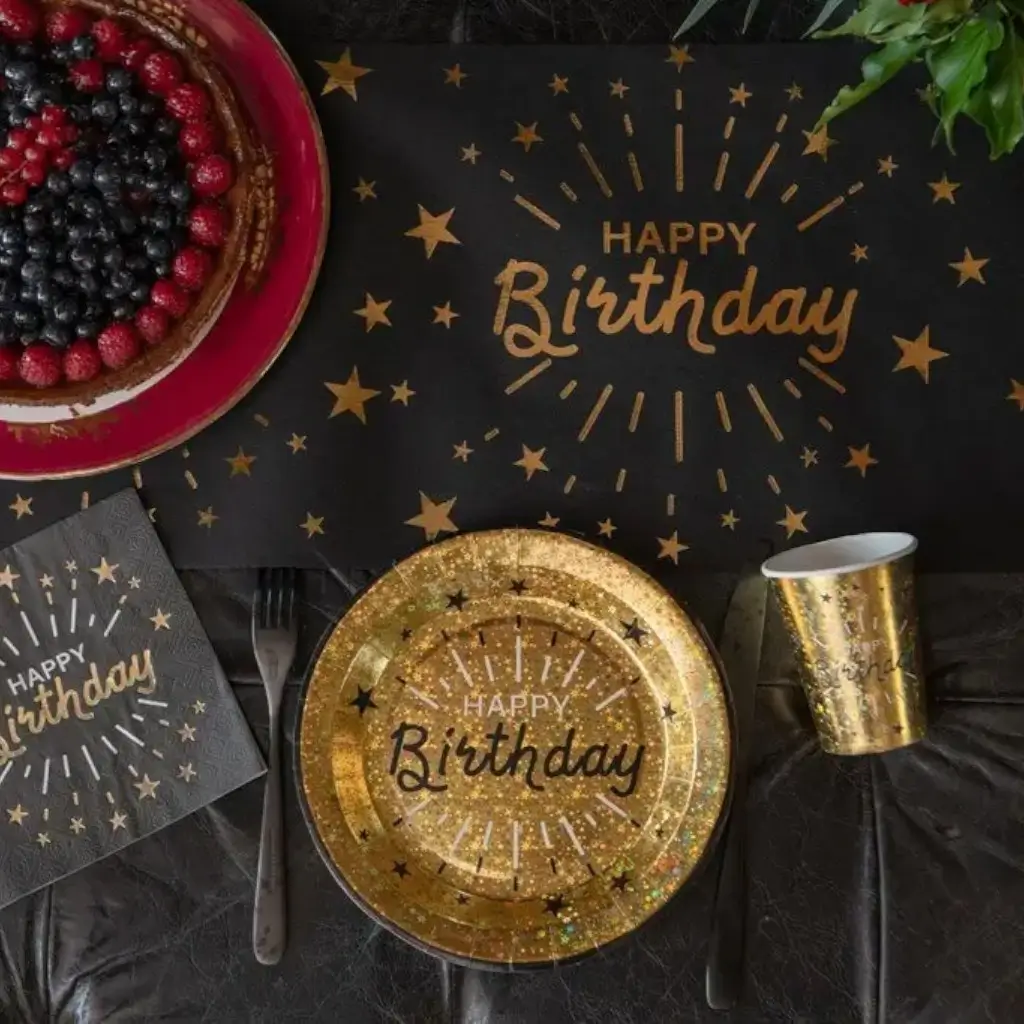 Happy Birthday Napkin Black & Gold - Set of 10