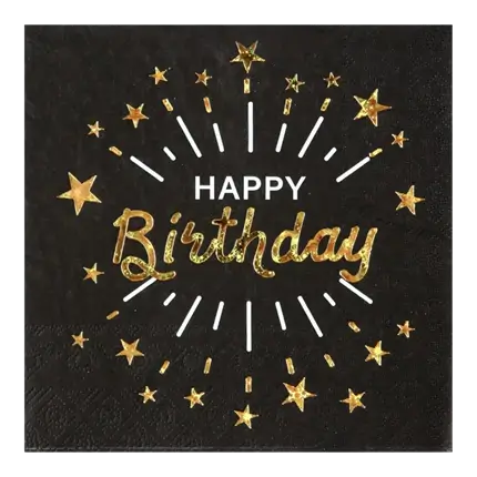 Happy Birthday Napkin Black & Gold - Set of 10