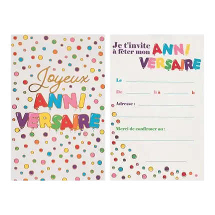 Birthday invitation card with balloon motif - pack of 6