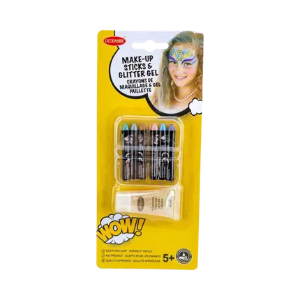 6 oily make-up pencils with pearl effect and a glitter gel tube