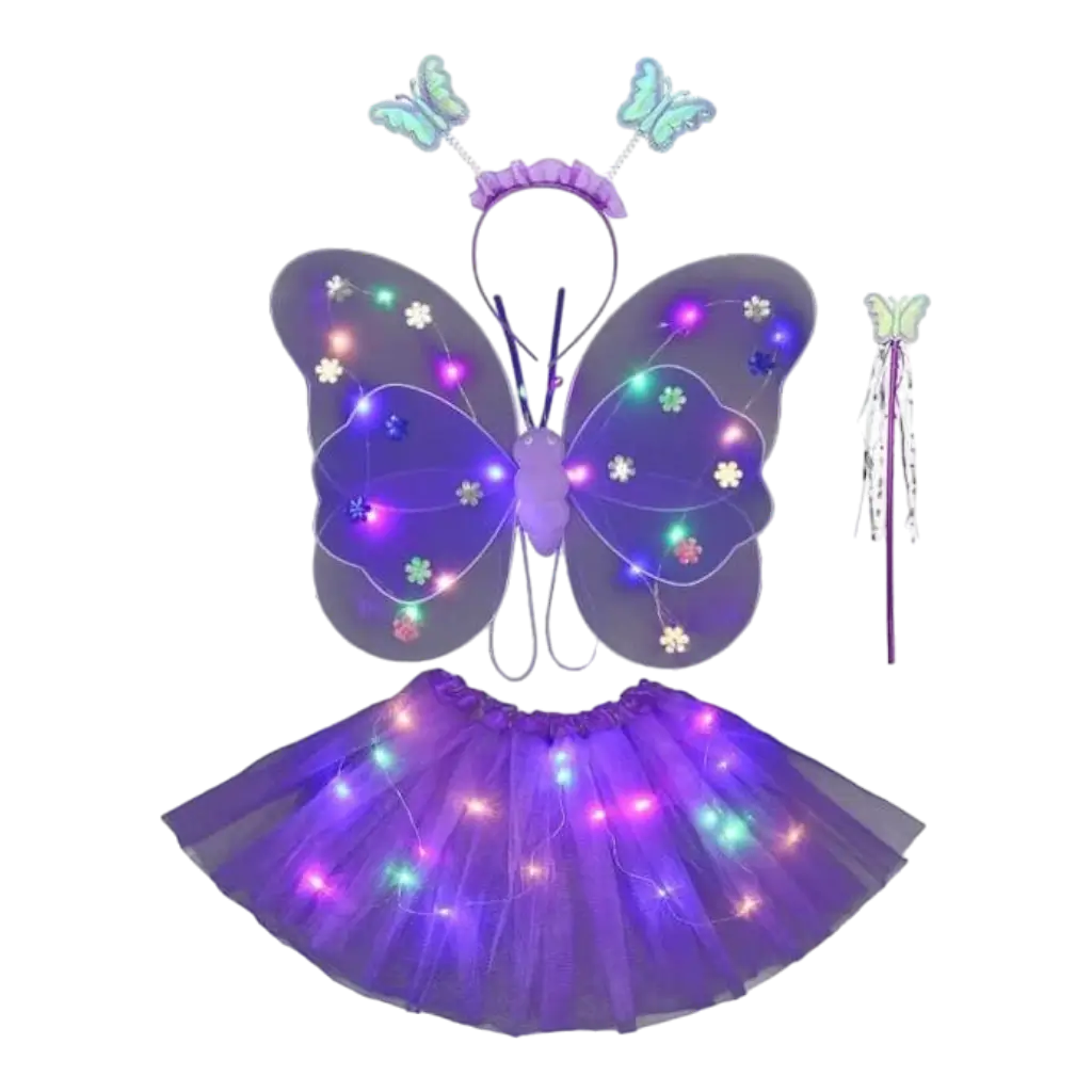 Purple LED butterfly costume (4 pieces)