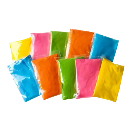 Assortment of Holi powder sachets