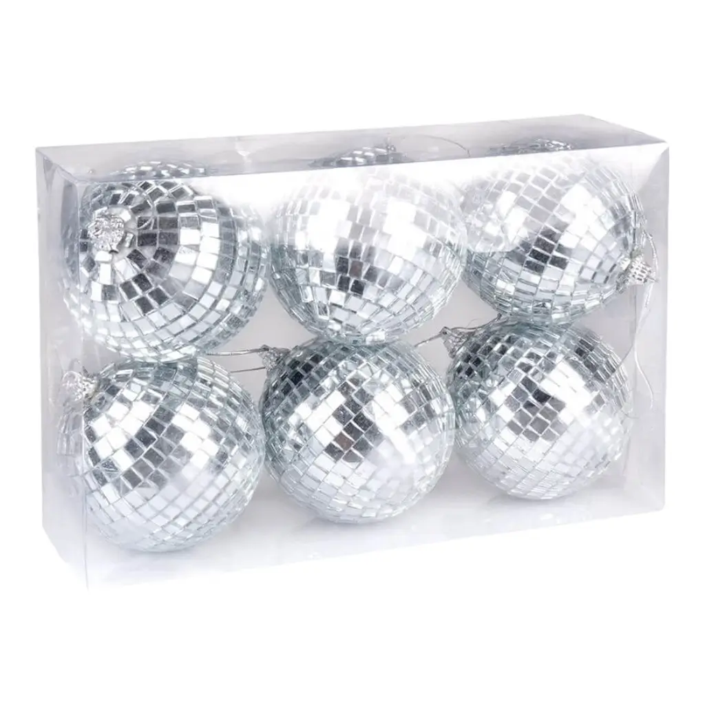 Silver faceted ball ø8cm - Set of 6