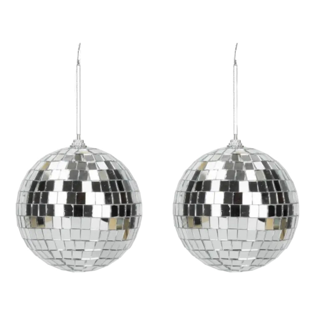 Set of 2 Silver Disco Mirror Balls - 10cm