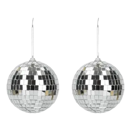 Set of 2 Silver Disco Mirror Balls - 10cm