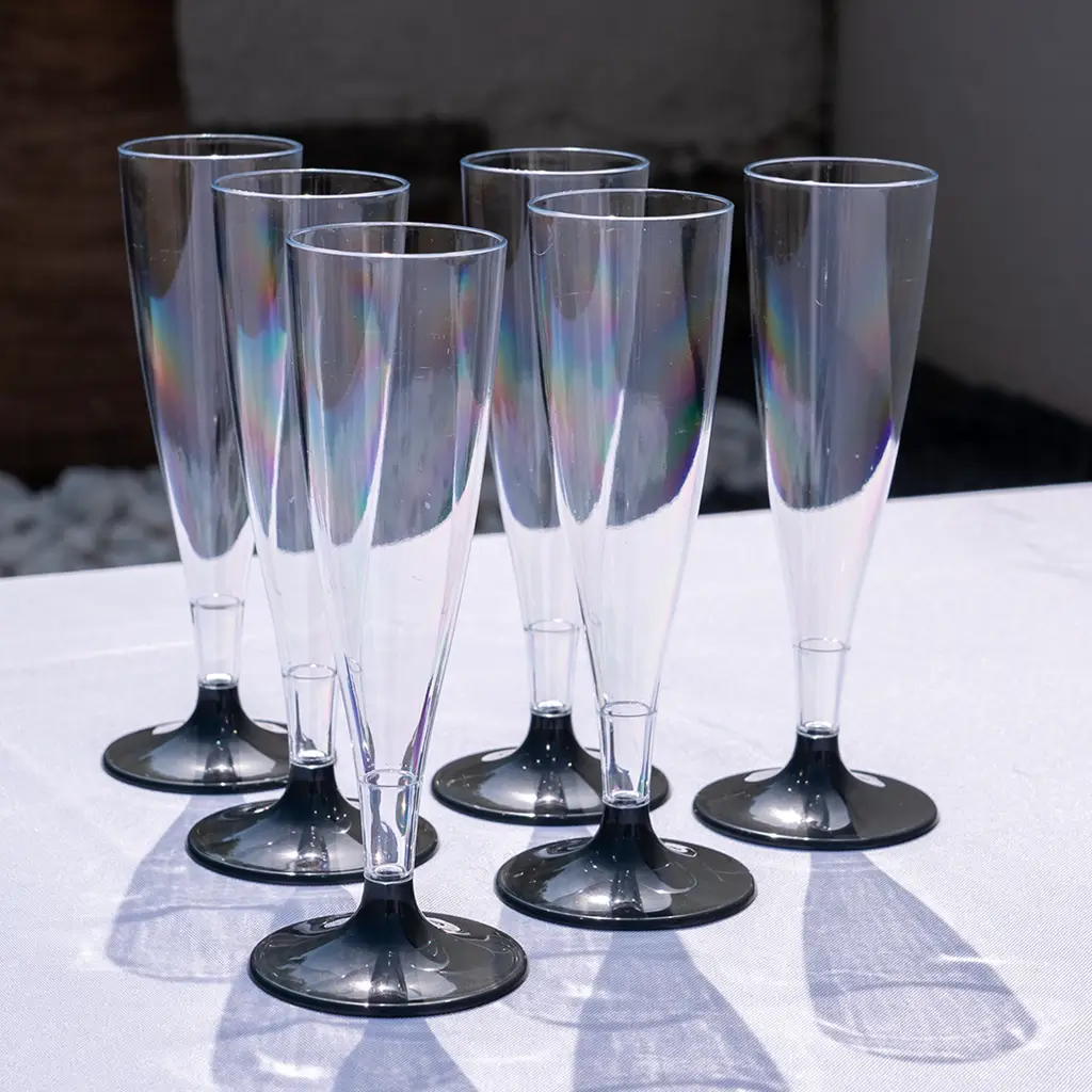 Transparent Champagne flute with Anthracite Grey base - 14cl - Set of 6