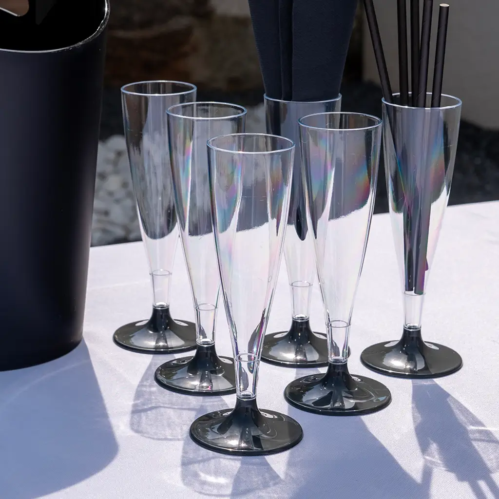 Transparent Champagne flute with Anthracite Grey base - 14cl - Set of 6