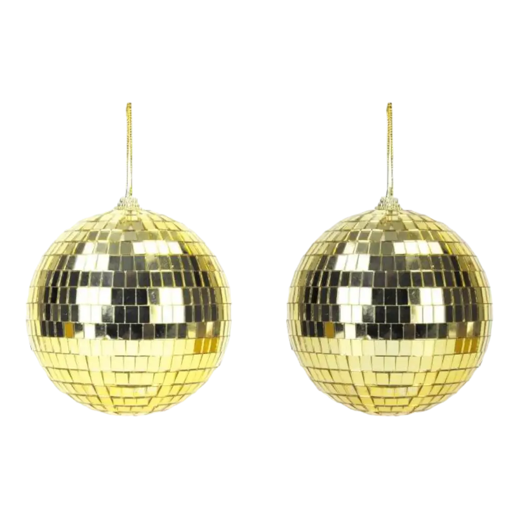 Set of 2 Gold Disco Faceted Balls - 10cm