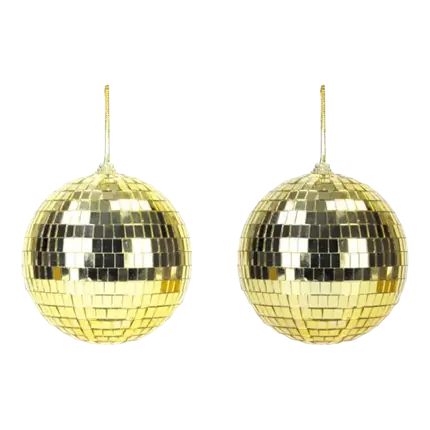 Set of 2 Gold Disco Faceted Balls - 10cm
