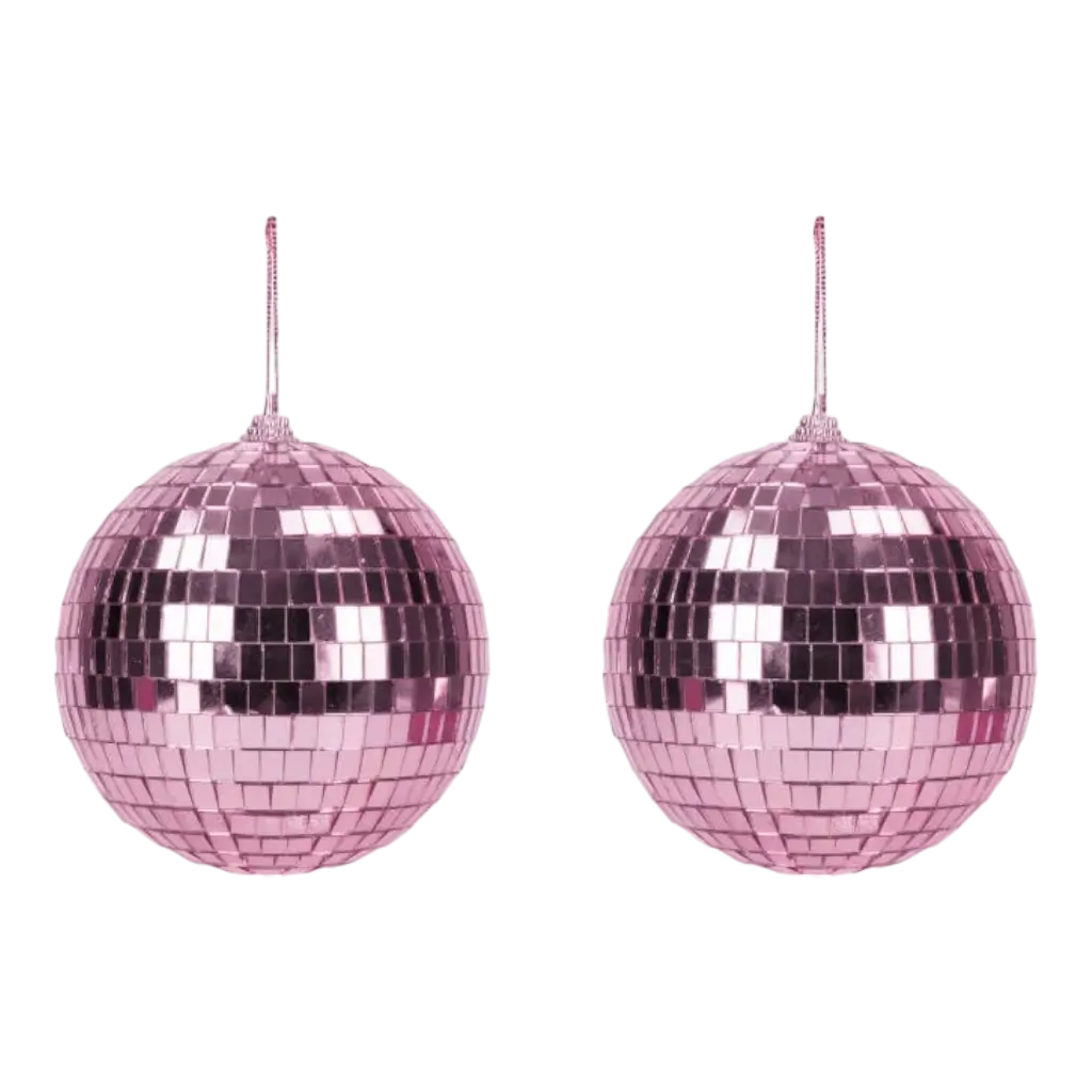 Set of 2 Pink Disco Facet Balls - 10cm