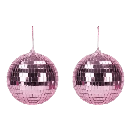 Set of 2 Pink Disco Facet Balls - 10cm