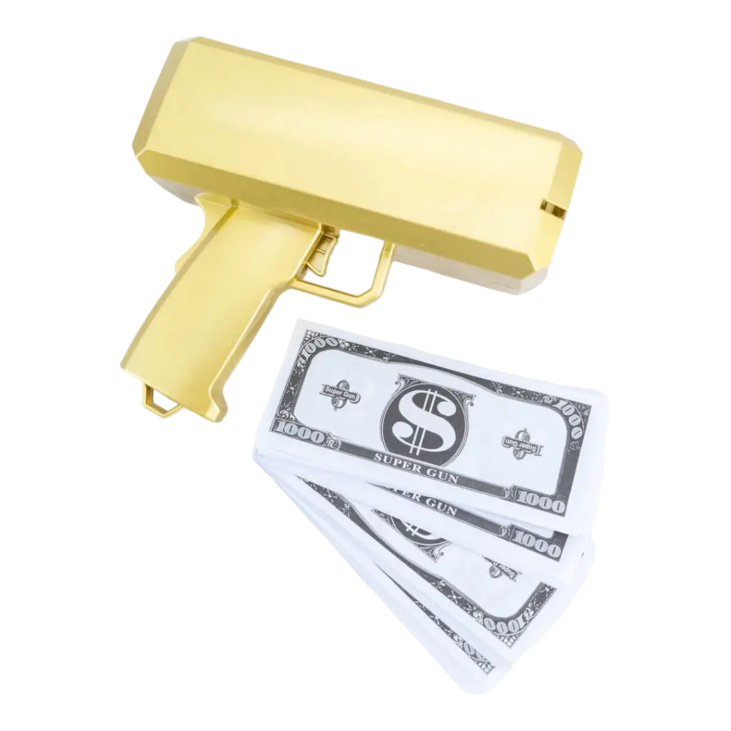 Banknote Gun - Gold Colour - 100 Fake Banknotes Included