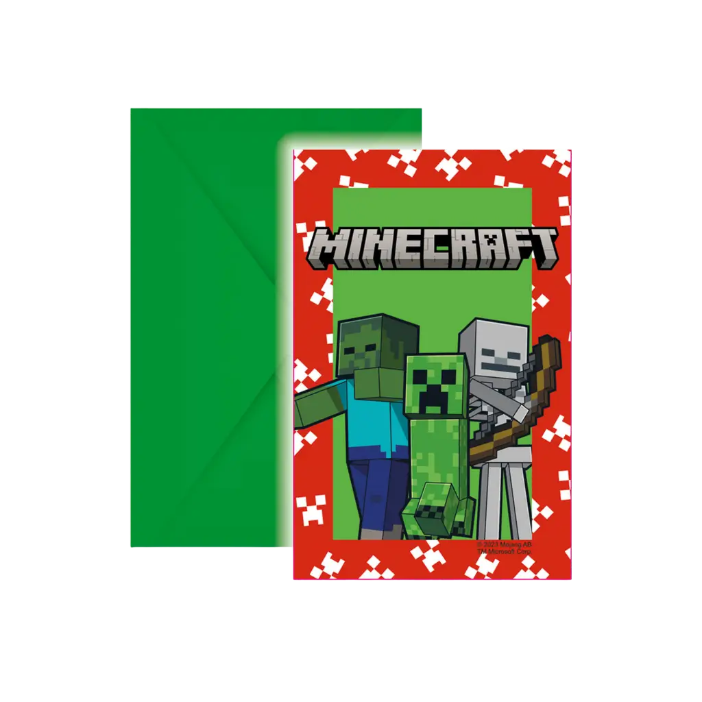 Minecraft invitation card & envelope - Set of 6