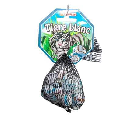Pack of 20 White Tiger marbles +1 cap