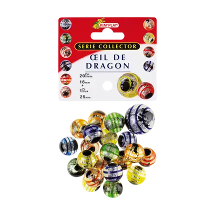Pack of 20 Dragon's Eye Marbles +1 Skullcap (Collector's Series)
