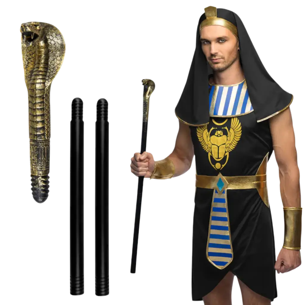 Black and Gold Pharaoh Serpent Sceptre - 82 cm