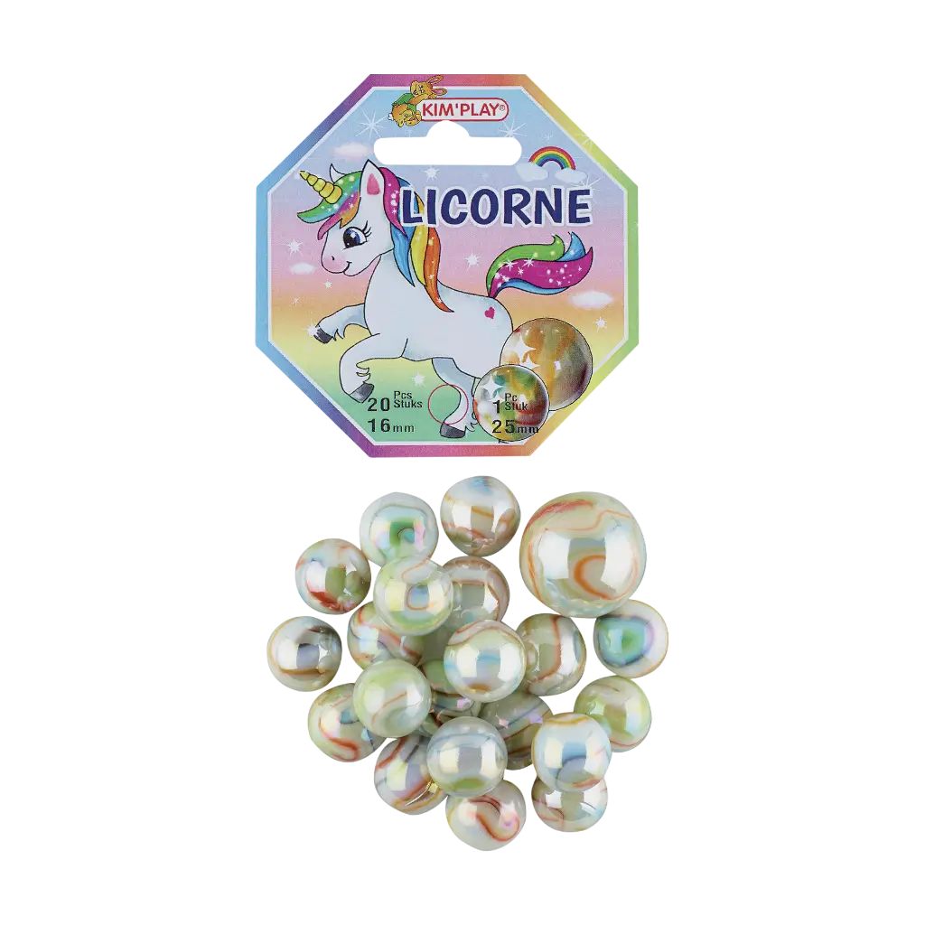 Pack of 20 Unicorn Marbles +1 Cap