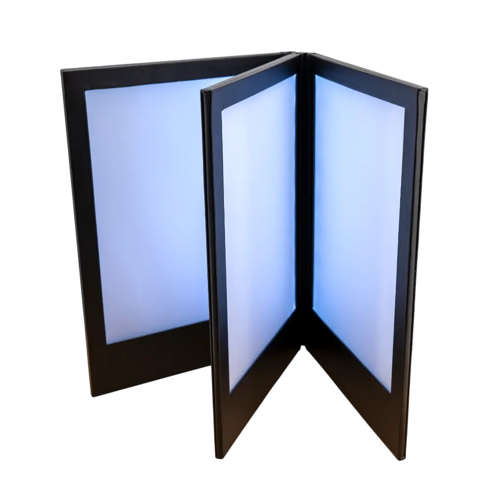 Black Leatherette Illuminated Menu Holder (3 Flaps)