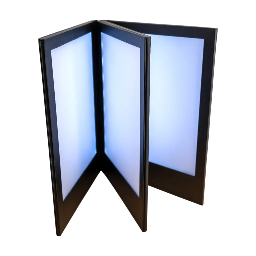 Black Leatherette Illuminated Menu Holder (3 Flaps)