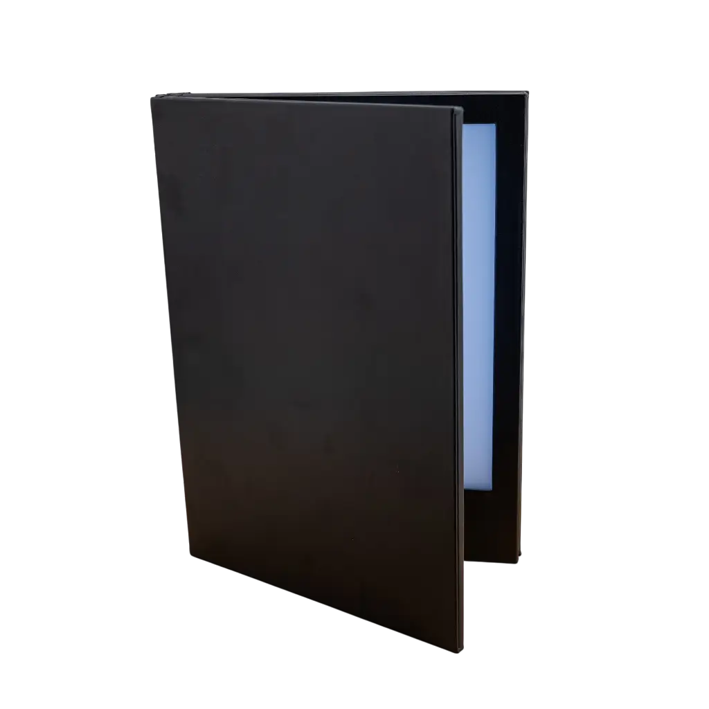 Black Leatherette Illuminated Menu Holder (2 Flaps)