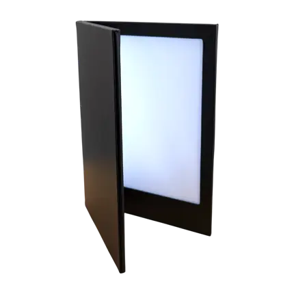 Black Leatherette Illuminated Menu Holder (2 Flaps)