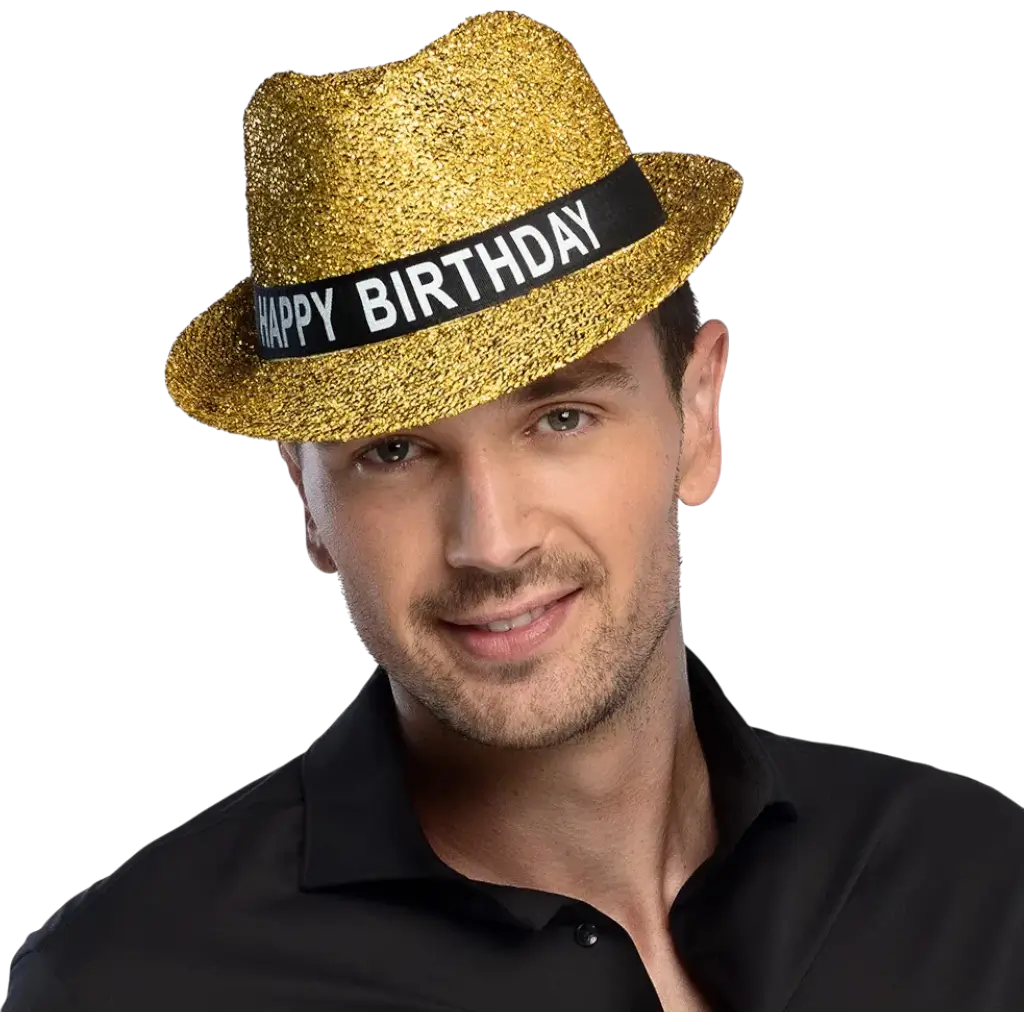 Happy Birthday" gold fabric hat