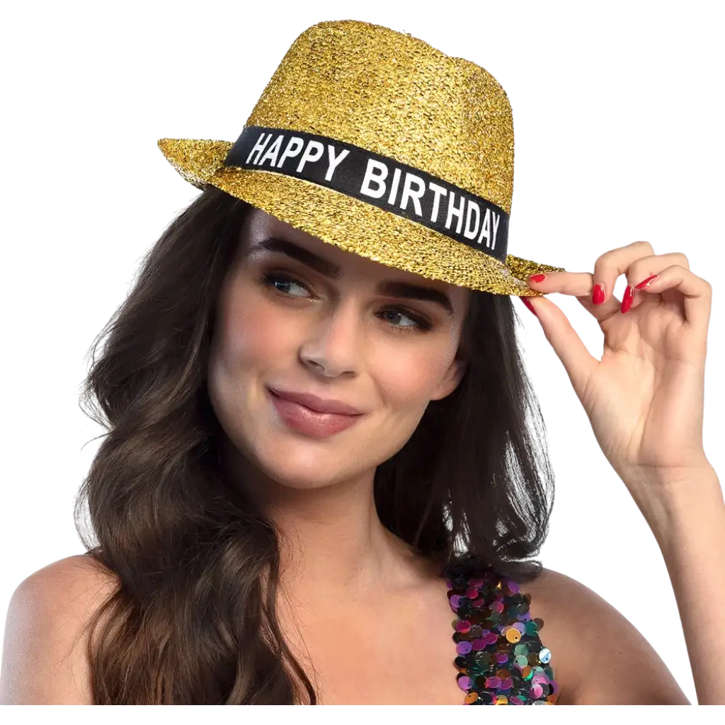 Happy Birthday" gold fabric hat