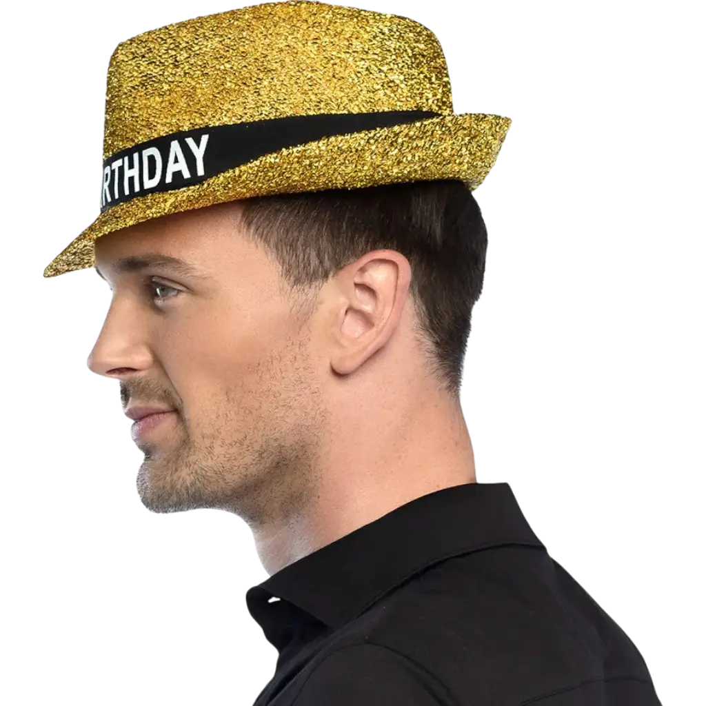 Happy Birthday" gold fabric hat