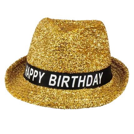 Happy Birthday gold fabric hat