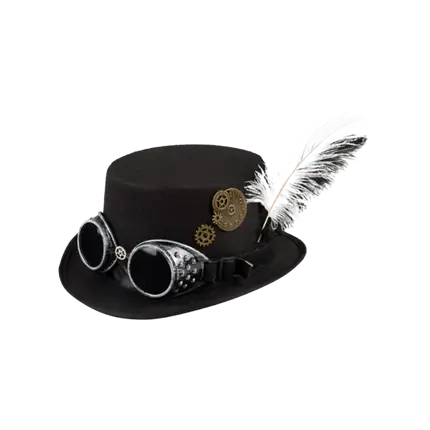 Steampunk top hat with goggles and ostrich feathers