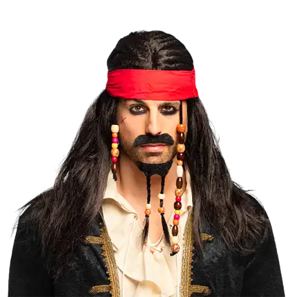 Pirate wig Tobias with bandana, moustache and beard