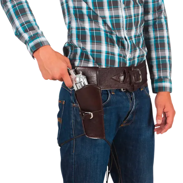 Black cowboy belt with holster and cartridge loops – 114 cm