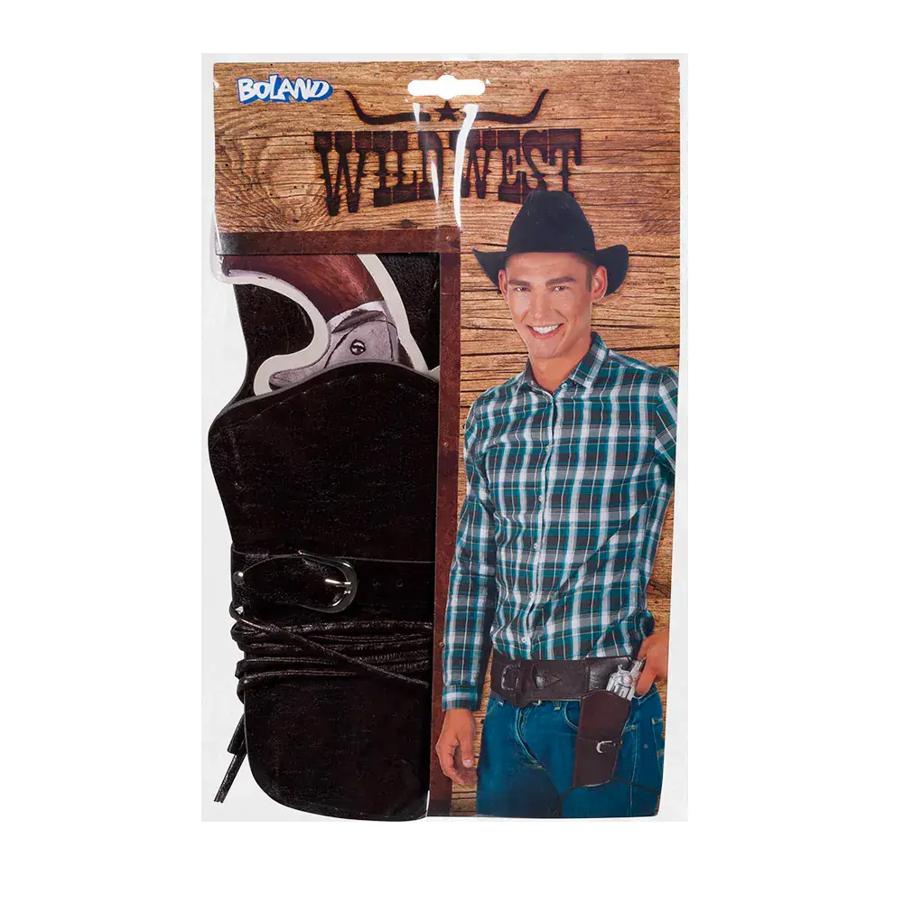 Black cowboy belt with holster and cartridge loops – 114 cm