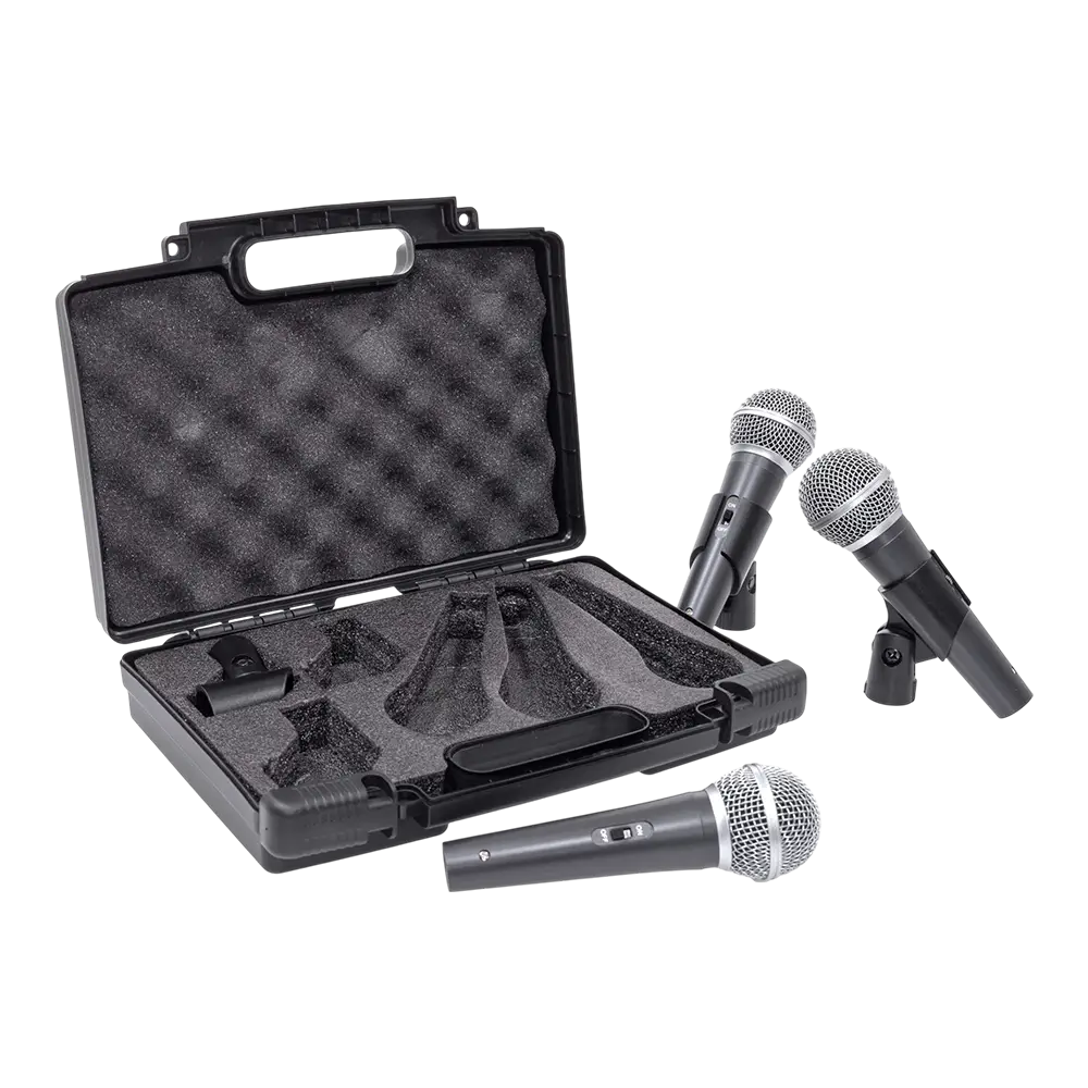 Dynamic microphone "MIC 300" Mac Mah – Set of 3 wired microphones with case, clips, supercardioid, XLR