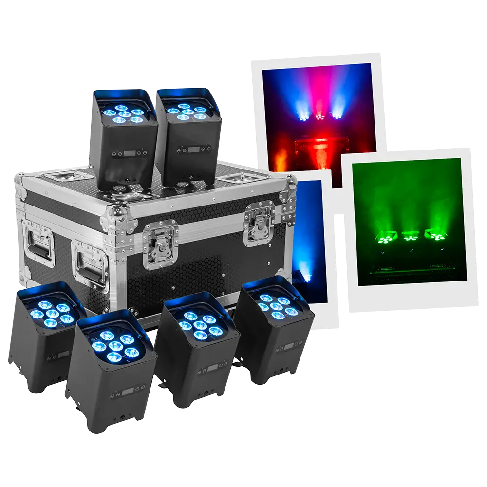 LED spotlights "IZY Glow Set" Mac Mah – 6×15W RGBWA-UV, wireless DMX, rechargeable