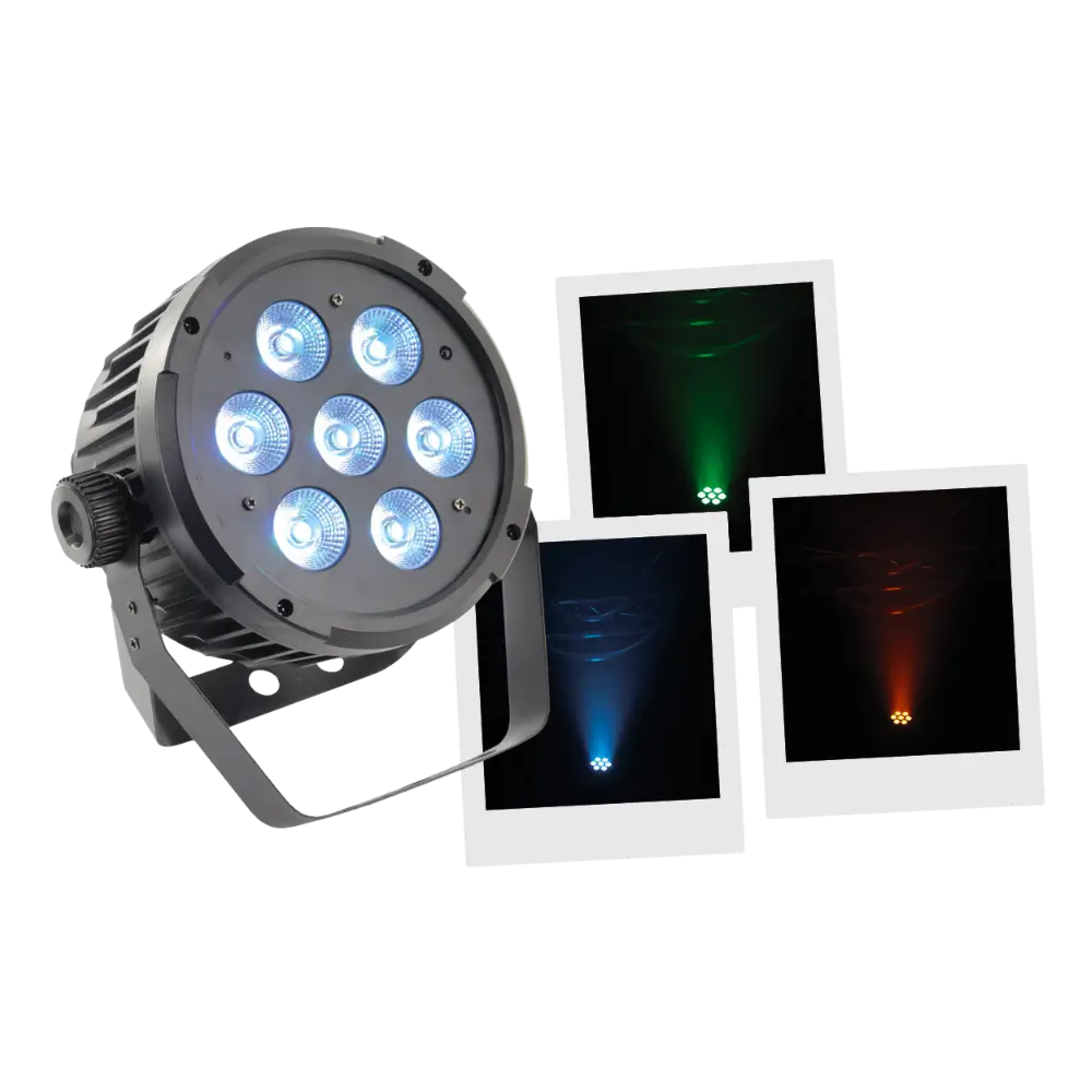 7x10W 5in1 LED PAR floodlight - 7 RGBWA LEDs, DMX, auto and music modes and remote control