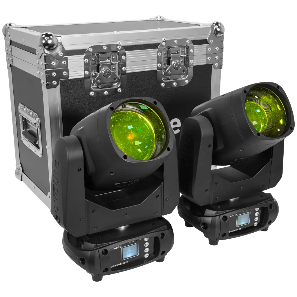 Pack of 2 100 W beam projectors in flight case - Evo Beam 100 CR Set Evolite - DMX control & multicoloured LEDs