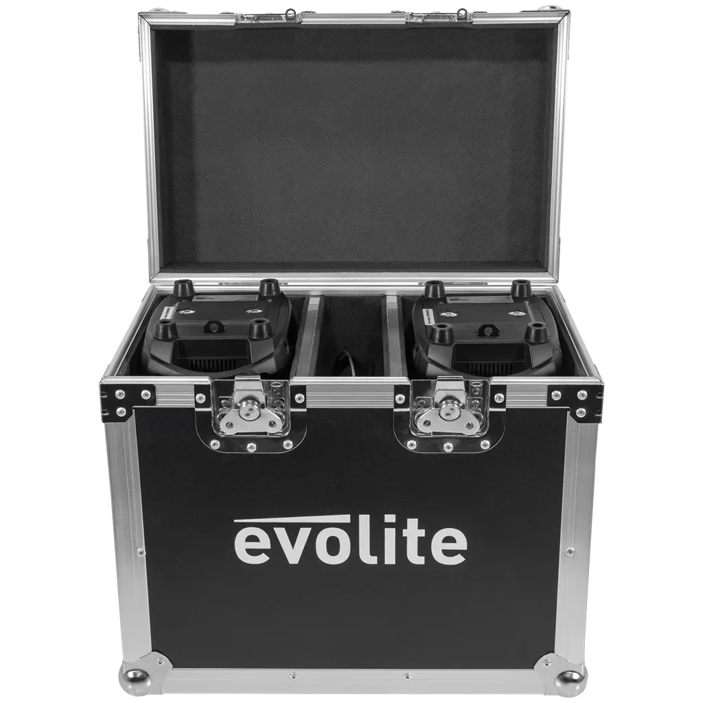 Pack of 2 100 W beam projectors in flight case - Evo Beam 100 CR Set Evolite - DMX control & multicoloured LEDs