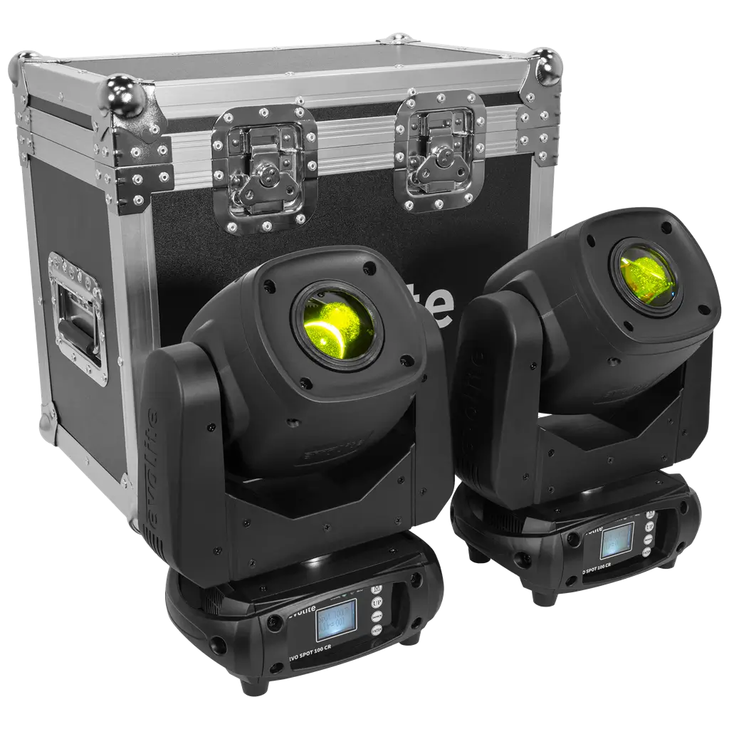 Pack 2 spotlights 100 W in flight case - Evo Spot 100 CR Set Evolite - Multicolour LED & DMX control