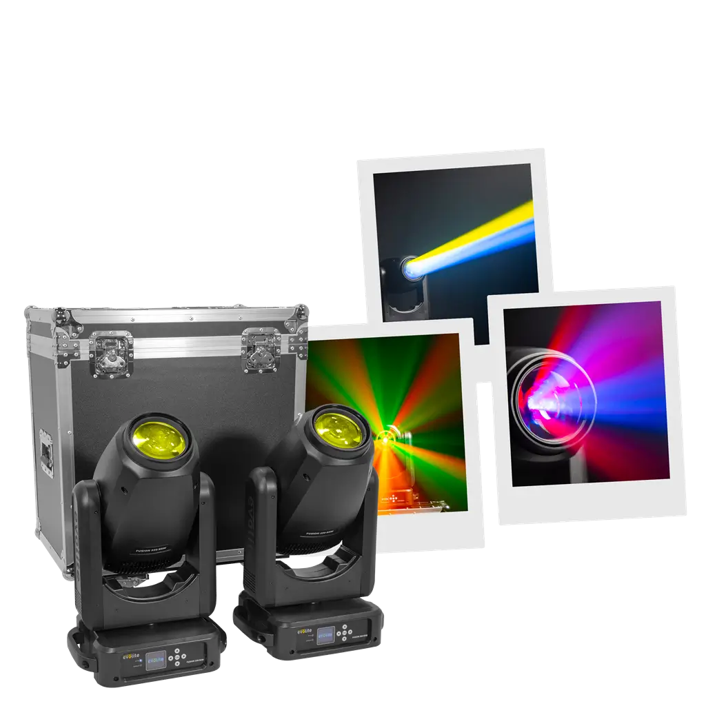 Pack of 2 hybrid floodlights 350 W in flight case - Fusion 350 BSW Set Evolite - Intelligent Beam, Spot & Wash