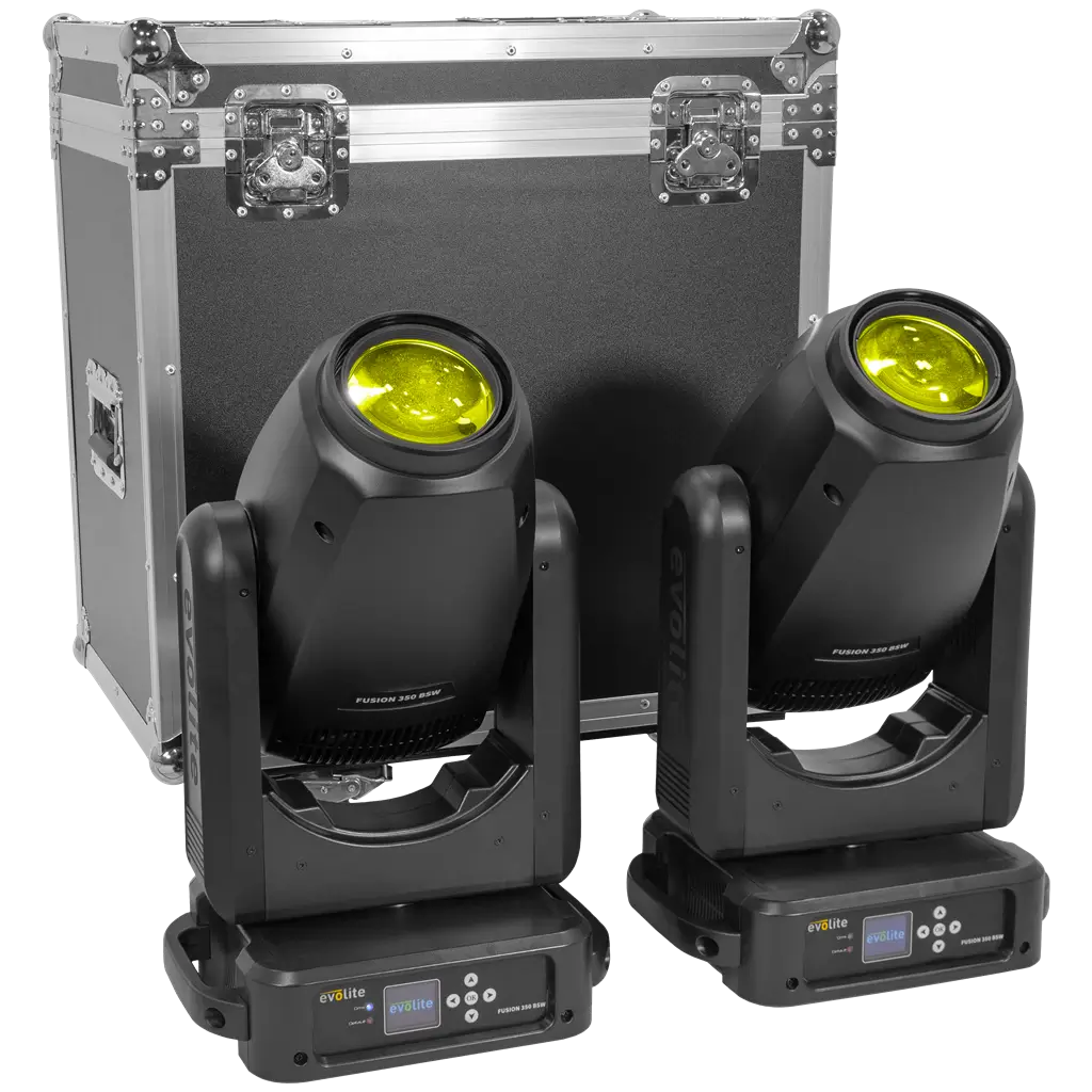 Pack of 2 hybrid floodlights 350 W in flight case - Fusion 350 BSW Set Evolite - Intelligent Beam, Spot & Wash