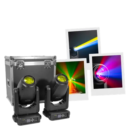 Pack of 2 hybrid floodlights 350 W in flight case - Fusion 350 BSW Set Evolite - Intelligent Beam, Spot & Wash